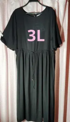 3L　Hina　二の腕をカバー　スラブワンピース　黒