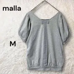 malla Ｖネック 半袖Tシャツ カットソー パフスリーブ リボンM グレー