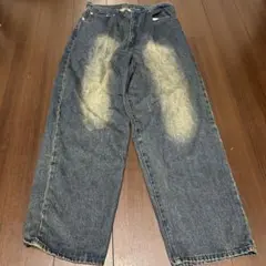 ダメージ加工 ワイドレッグ デニムパンツ