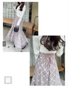 ✨️土日限定価格✨️GRL シアーチェック柄バックレースアップスカート