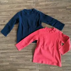 ユニクロ　リブハイネックT トップス　90 赤黒2点セット