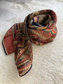 エトロ風　シルク100% ペイズリー柄スカーフ