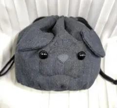 黒パグの巾着袋【大】