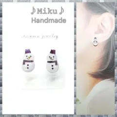 No.1444-C　雪だるま☆スノーマン☆レジンピアス・イヤリング(ブラック) No.1444-C雪だるま☆スノーマン☆レジンピアス・イヤリング(ブラック)