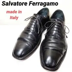 サルヴァトーレフェラガモ◇イタリア製ブラックレザーストレートチップシューズ革靴