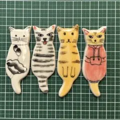 【新品】ベトナム バッチャン焼き 猫 箸置き 4個セット マルチカラー