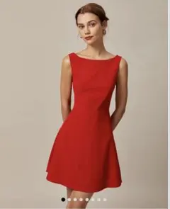 RIHOAS 赤　ボートネック　ハイウエストワンピース S