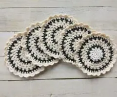 ハンドメイド＊ドイリー・コースター5枚セット＊ホワイト×ブラック