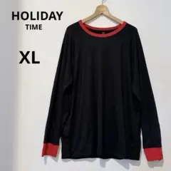 HOLIDAY TIME 【XL】 長袖カットソー 黒/赤　薄手　ロンT