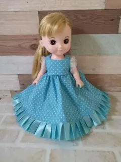 メルちゃん♡ソランちゃん♡ノースリーブドレス♡水色ドット