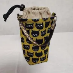 ペットボトルホルダー【黒猫柄マスタード】のサムネイル