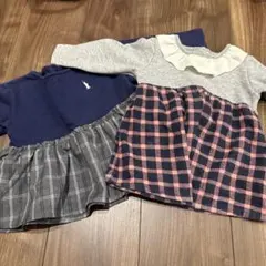 80サイズセット　チュニック　フリル付きネイビー・チェック柄トップス
