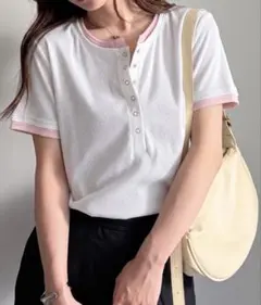 RANAN 配色レイヤードヘンリーネックＴシャツのサムネイル