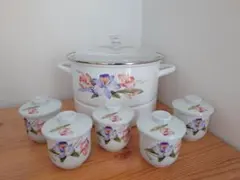 未使用★富士ホーロー ハニーウェア ホーロー深鍋セット★24cm 両手鍋 蒸し器