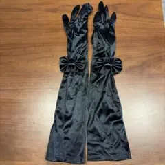 サテン　ロンググローブ　ブラック