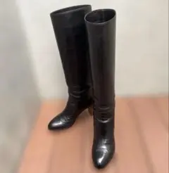 ロングブーツ 黒 皮