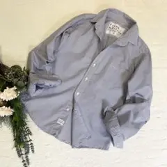 《Frank & Eileen》ストライプ/ボーダー切替シャツ　ブルー XXS