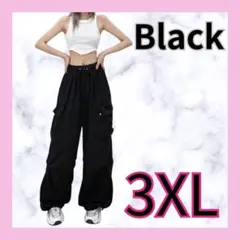 カーゴパンツ 黒 ブラック ゆったり パンツ レディース ウエストゴム 3XL