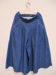 ポンポネット デニム ワイドパンツ 刺繍入り S140cmのサムネイル