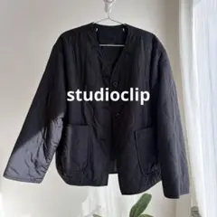 studioclip フード付きアソートキルトブルゾン ブラック