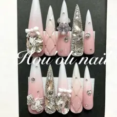 ネイルチップ ギャルネイル ロング ベイビーブーマー ビジュー ワンホン 指輪