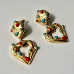 ハート　エナメルカボション イヤリング　ビンテージ　ヴィンテージ レトロ