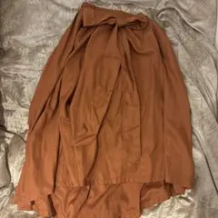 ブラウン リボン付き フレアスカート