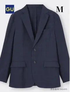 GU　ジーユー　ウォッシャブル　テーラードジャケット　チェック　ネイビー　M