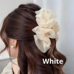 フリル バンスクリップ ホワイト 白 ヘアクリップ 大きめ ヘアアクセサリー