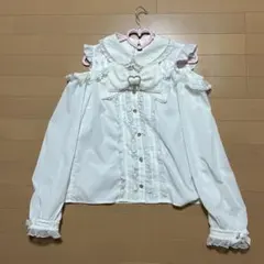 LIZLISA BIGリボンオープンショルダーブラウス ホワイト