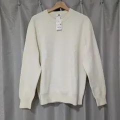 【試着のみ】ウォッシャブルミラノリブクルーネックセーター　L　オフホワイト
