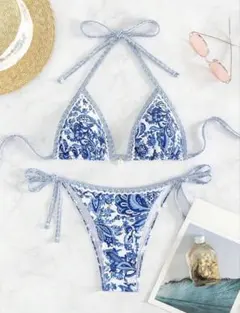 ブルー ペイズリー柄 ビキニ セパレート水着のサムネイル