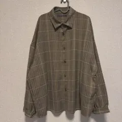 ブラウン チェックシャツ 柄 長袖 オーバーサイズ ビッグシルエット バルーン袖