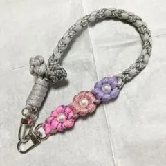 推し活ピンク スマホストラップ ハンドストラップ パラコード お花 ハンドメイド