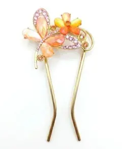 オレンジ　簪　Uピン