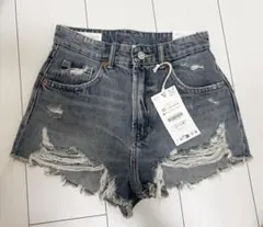 タグ付き新品未使用品ダメージ加工ハイウエストデニムショートパンツ