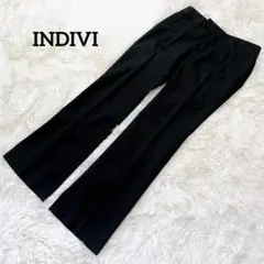 インディヴィ　フレアパンツ　スラックス　黒　センタープレス　オフィス　スーツ