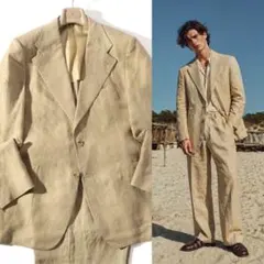 エルメネジルド ゼニア テーラード ジャケット 麻 絹 ベージュ 50 XL