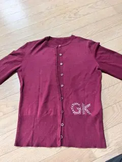 ⑦36 伊太利屋 9号 カーディガン 長袖 毛100% グレー ロゴ カジュアル 