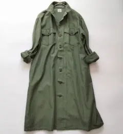 美品 オアスロウ ファティーグ バックサテン ロングシャツ ワンピース カーキ１