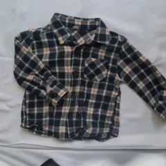 ネイビー・ベージュ チェック柄 長袖シャツ