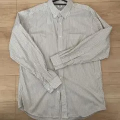 UNIQLO メンズ長袖シャツ 綿 ベージュ ストライプ Mサイズ