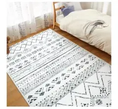 ボヘミアンスタイル ラグ ホワイト ブラック