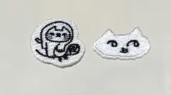 チェックアンドストライプ 猫の刺繍ワッペン 2種セット