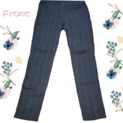 ストレッチパンツ　ストレートパンツ　グレー　チェックパンツ　Мサイズ　ゴム