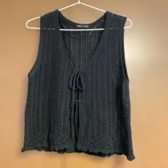 【GU】透かし編みニットジレ 黒 Lサイズ