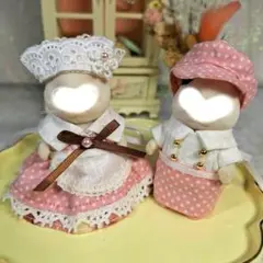 ドール着せ替え男の子女の子 パン屋さんユニフォームペア7点セットPINK267