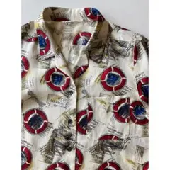 Used 帆船柄×レタードプリント♪ レトロシャツブラウス