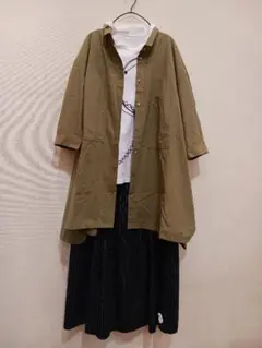 綿100%カーキ色のチュニックシャツブラウス