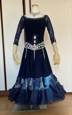 紺色 社交ダンス用ドレス　M 競技会デモ パーティー